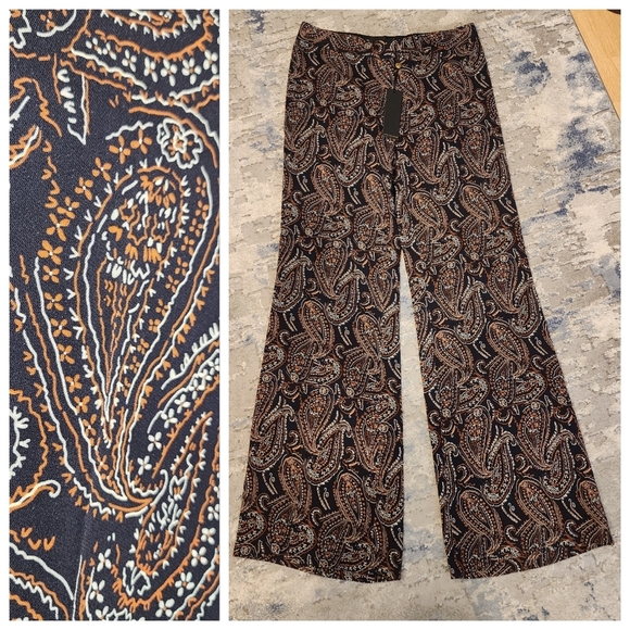 NWT Kobi Halperin Paisley Print Flare Kisha Pants Womens Size 8 Flowy Dress Pant